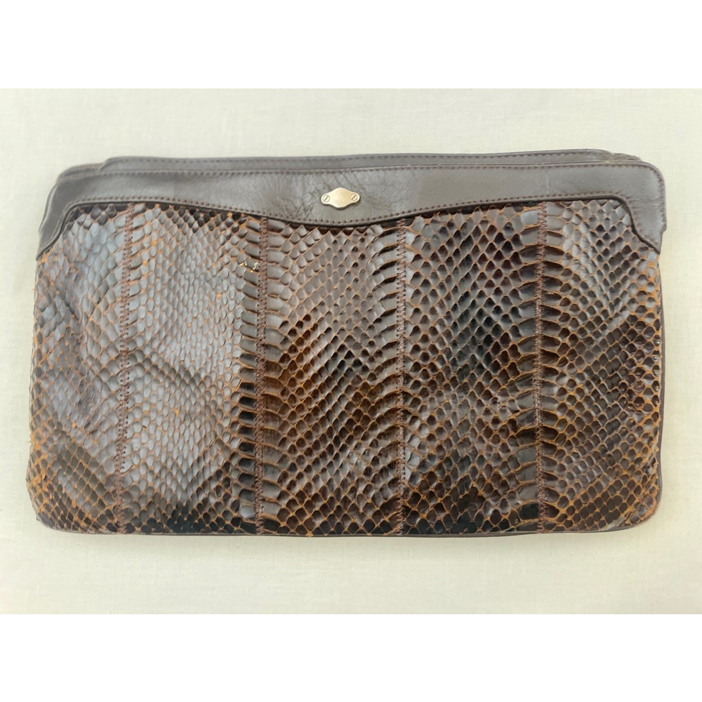 Women's Vintage La Belle Brown Snakeskin Clutch Small - Picture 13 of 15